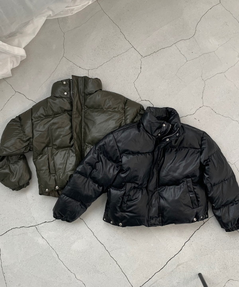 Fake leather down jacket