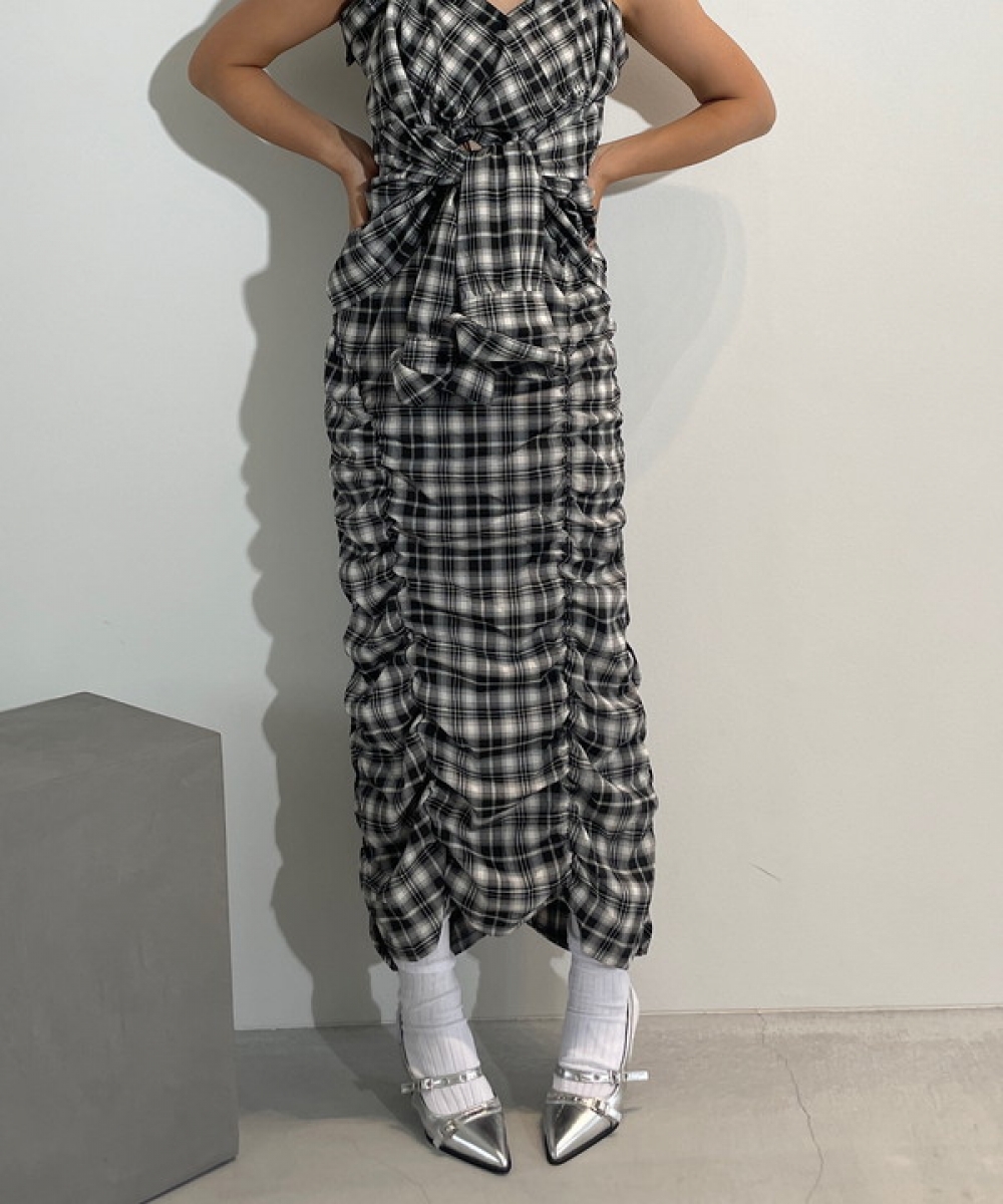 Checkered gather skirt